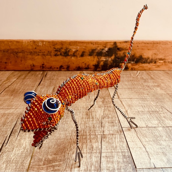 Beadworx—Grassroots Creations, Orange Gecko Lizard Glass Bead Wire Sculpture - Picture 2 of 8